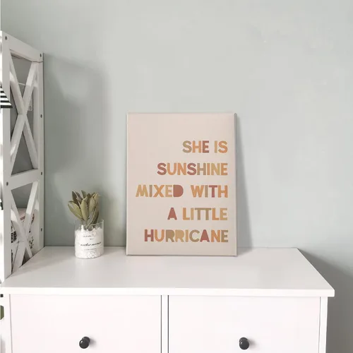 Miniatura 4 de PHAMTE Decoración de pared para dormitorio de niñas, arte de pared con texto en inglés «She is Sunshine Mixed with a Little Hurricane», lienzo