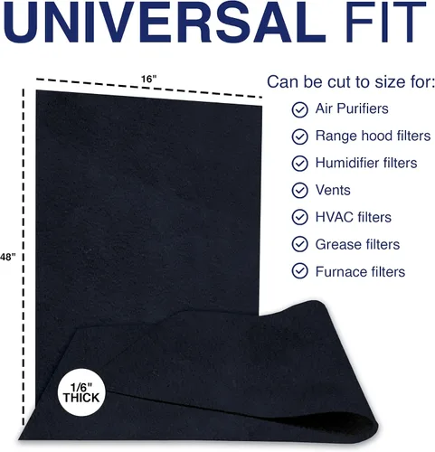 Miniatura 3 de Almohadilla de filtro de carbón activado cortada a medida, 16 x 48 hojas Trims to any size for furnace, AC, HVAC, vents & range hoods; absorbs
