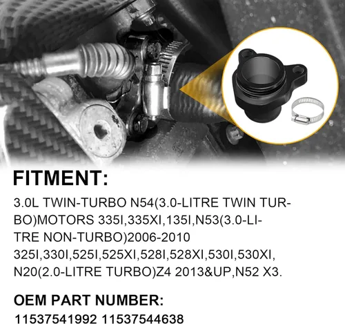 Miniatura 2 de Manguera de agua de aluminio compatible con BMW N51 N52 N53 N54 335i 335xi 135i 325i 330i 3.0L, reemplaza 11537544638 11537541992 (negro)