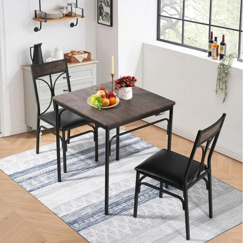 Miniatura 3 de VECELO Juego de mesa de comedor de 3 piezas para 2, juego de mesa de cocina con 2 sillas para espacio pequeño, ahorro de espacio y diseño moderno