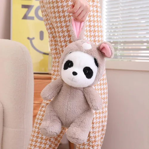 Miniatura 2 de Lindo panda de peluche para cosplay como conejo marrón, juguete de peluche suave de panda en disfraz de conejo, juguetes de peluche para niños de 12