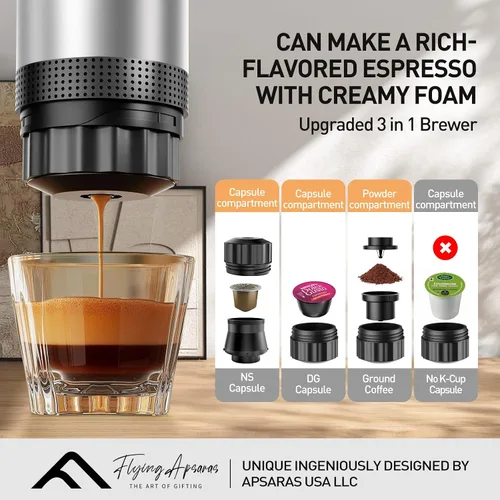 Miniatura 3 de APSARAS USA Cafetera Portátil de Café, Cafetera de Espresso Portátil, Mini Máquina de Espresso de 20 bar, Cafetera Eléctrica de Espresso 3 en 1