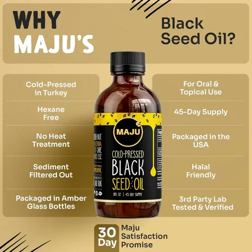Miniatura 6 de MAJU Aceite de semilla negra – 3 veces timoquinona, prensado en frío, 100% aceite de semilla de comino negro turco, semilla negra líquida pura