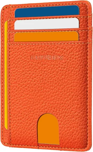 Miniatura 10 de RUNBOX Carteras de cuero minimalistas y delgadas con bloqueo RFID para bolsillo frontal, portatarjetas para hombres y mujeres, regalos para hombres