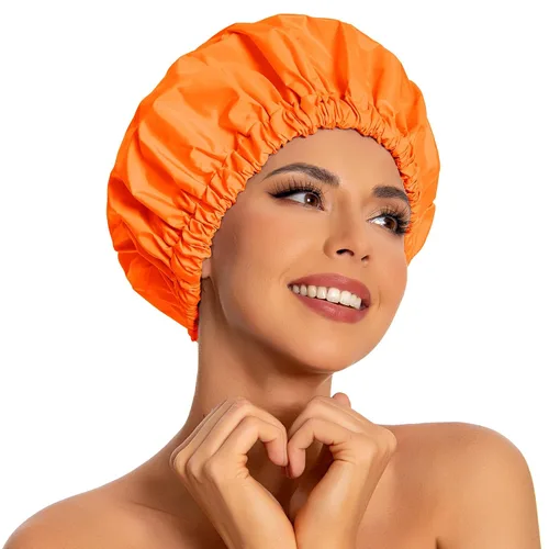 Miniatura 7 de Gorro de ducha reutilizable para mujer, grande, impermeable, lavable, banda elástica, accesorios de baño, sombrero para cabello largo, trenzas Beige