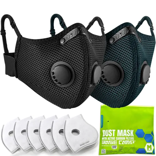 Miniatura 10 de BASE CAMP Máscara Antipolvo M Plus Mejorada, Máscara Respiratoria Reutilizable para Carpintería, Protección Facial con Filtros de Carbón 99.9%