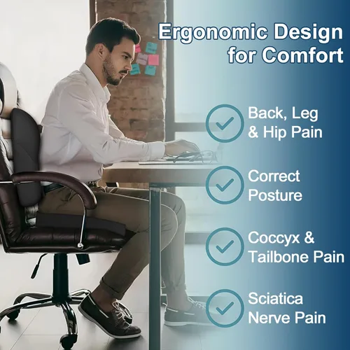 Miniatura 5 de Cojín de Espuma Viscoelástica, Cojín de Asiento de Alivio de Presión para Sillas de Oficina y Asiento de Automóvil, Diseño Ergonómico de Cojín