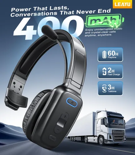 Miniatura 3 de Auriculares Bluetooth, 60 horas con cancelación de ruido AI V5.2 sobre la cabeza, auriculares inalámbricos de un solo oído con micrófono, botón