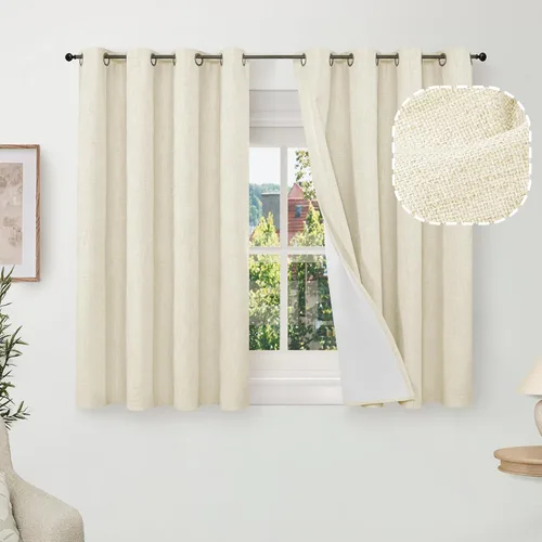 Miniatura 43 de Cortinas Opacas de Lino Azul Bebé para Guardería de 40 Pulgadas de Largo, 2 Paneles, Cortinas Cortas con Aislamiento Térmico Boho de Bloqueo Total