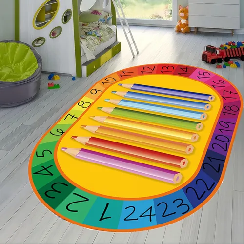 Miniatura 4 de Tapete de aprendizaje educativo para niños, 3 x 4 pies, tapete decorativo con diseño de planeta y alfabeto ABC, ovalado, grande, antideslizante