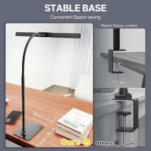 Miniatura 8 de Kary Lámpara de escritorio LED con base, luz de arquitecto para el cuidado de los ojos para la oficina en casa, lámpara de tareas de 12 W con cuello