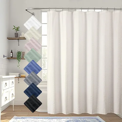Miniatura 33 de Aiyufeng Moga - Cortina de ducha verde salvia, cortinas de ducha texturizadas en relieve 3D para baño, cortina de baño de tela de poliéster de lujo