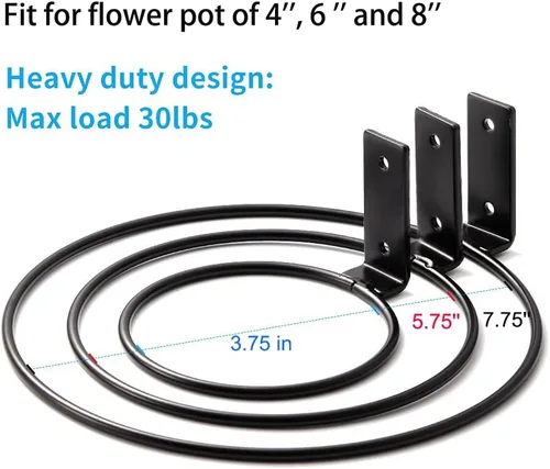 Miniatura 4 de Anillo de soporte para plantas de 4 pulgadas montado en la pared, paquete de 6 ganchos de metal para macetas, soporte para colgar plantas