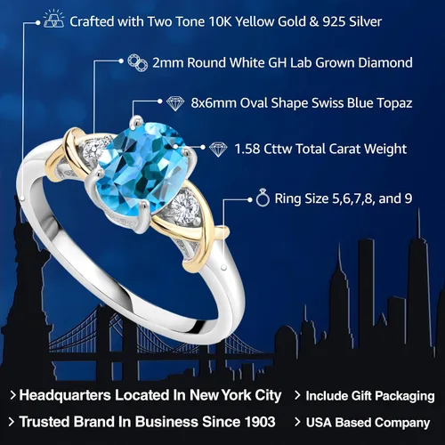 Miniatura 67 de Anillo de compromiso de oro amarillo de 10 quilates y plata 925 con piedra natal y diamantes cultivados en laboratorio para mujer, ovalado de 0.315