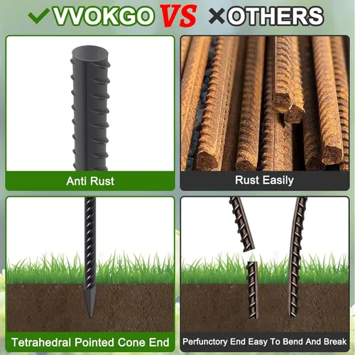 Miniatura 3 de VVOKGO - Juego de estacas de refuerzo de 24 pulgadas, estacas de forma recta para concreto, resistentes (8 piezas), estacas de acero de metal