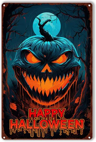 Miniatura 18 de Letrero de hojalata retro con diseño de bruja de Halloween para pared de garaje, pared de taller, 8.00 x 12.00 pulgadas