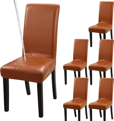 Miniatura 19 de YISUN Fundas para sillas de comedor, cuero sintético macizo, impermeable y resistente al aceite, elásticas, protectoras (negro, paquete de 4)