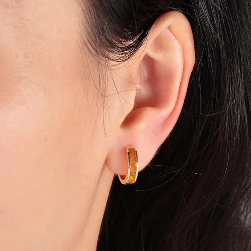 Miniatura 127 de CiNily Aretes Huggie de ópalo con bisagras, chapados en oro, hipoalergénicos, pequeños aretes de aro para mujeres, adolescentes, niñas, hombres