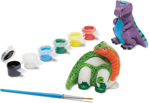 Miniatura 5 de Melissa & Doug Decorate-Your-Own Dinosaur, kit de artesañías de figuras; 2 dinosaurios de resina sólida pintada