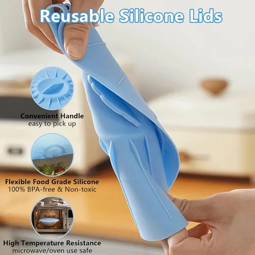 Miniatura 7 de Paquete de 5 tapas de silicona para tazón, cubierta de silicona para microondas, con 5 tamaños, tapas térmicas reutilizables para tazas, cuencos