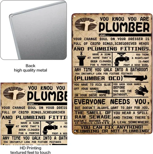 Miniatura 2 de Decoración de pared retro de plomería con texto en inglés «You Know You Are A Plumber Metal Tin Signs», póster divertido para cocina, baño, baño