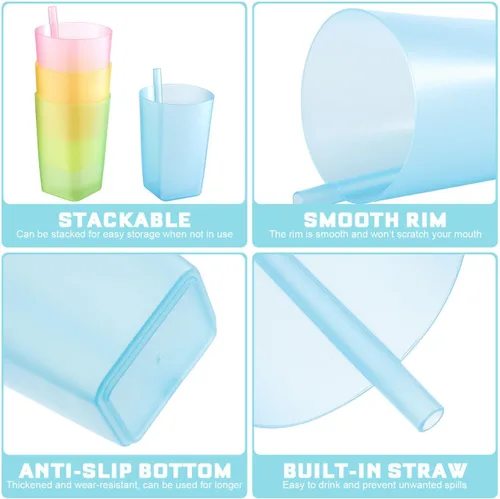 Miniatura 6 de EXCEART Vasos para sorber de color caramelo para niños, paquete de 4 vasos con pajita para niños pequeños, vasos de agua reutilizables de gran