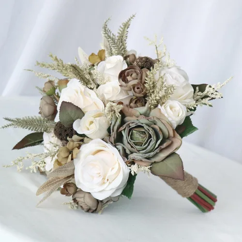 Miniatura 6 de MOJUN Juego de ramo de dama de honor, ramillete de muñeca, para novio, flores de boda de rosas artificiales para ceremonia de boda, aniversario
