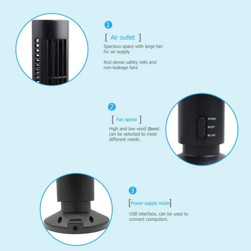 Miniatura 4 de Ventilador de torre oscilante, enfriador de aire portátil vertical sin aspas, ventilador de aire acondicionado de escritorio USB, mini ventilador