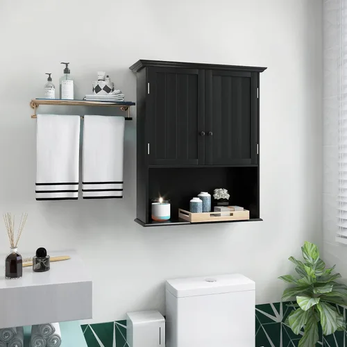 Miniatura 2 de Giantex Gabinetes de medicina, armario de baño montado en la pared con estante ajustable, 2 puertas, armario de almacenamiento de baño sobre