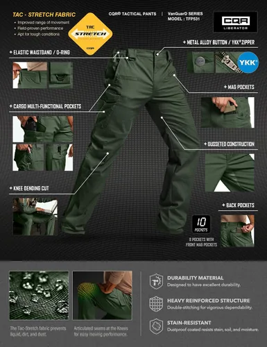 Miniatura 268 de CQR – Pantalones tácticos elásticos tipo cargo para hombre, resistentes al agua, de tela ripstop (antidesgarros), ligeros, ideales para uso diario