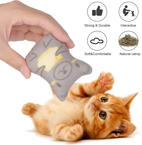Miniatura 4 de Juguetes de hierba gatera para gatos de interior – 5 piezas de juguetes de peluche masticables para dentición interactivo relleno de hierba gatera