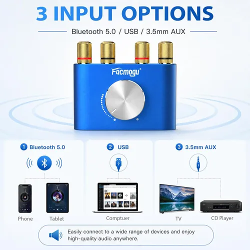 Miniatura 6 de Facmogu F900S - Mini amplificador de potencia Bluetooth 5.0 de 160 W, amplificador de sonido estéreo Hi-Fi digital de 2 canales 80 Wx2, receptor