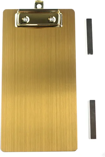 Miniatura 8 de Portapapeles magnéticos de acero inoxidable 4 x 6, portapapeles dorados pequeños tamaño A6, tablero de clip de metal con clip de perfil bajo