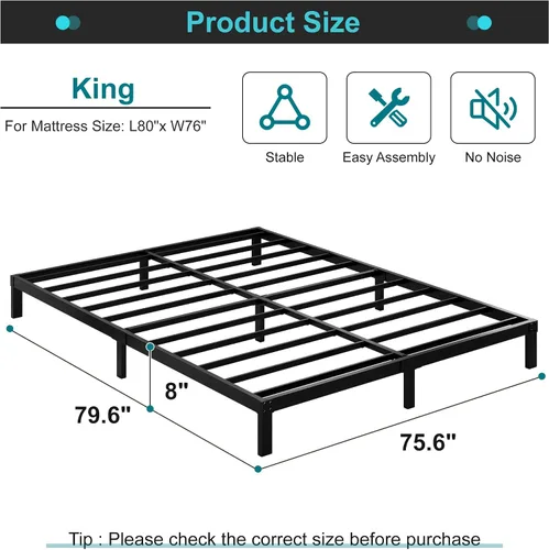 Miniatura 2 de Maenizi Marco de Cama Tamaño King Sin Necesidad de Somier, Marco de Cama Plataforma King de Servicio Pesado de 8 Pulgadas Soporta Hasta 3000 Libras