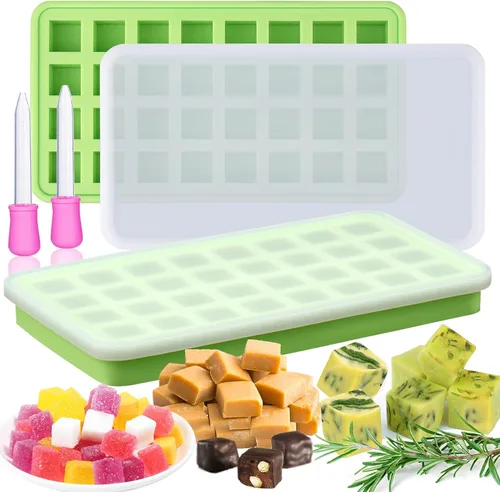 Miniatura 9 de AIERSA Moldes de Silicona para Cubos de Aceite Infusionado con Hierbas, 1 Pieza Bandeja Mini de Dulces Gomitas de 32 Cavidades, Moldes Cuadrados