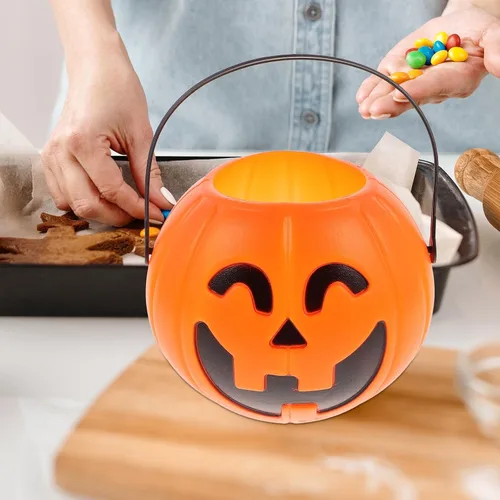 Miniatura 7 de TOYANDONA 3 piezas de calabaza cubo calabaza decoración mini decoración Halloween decoración adornos colgante de Halloween niños truco o trato
