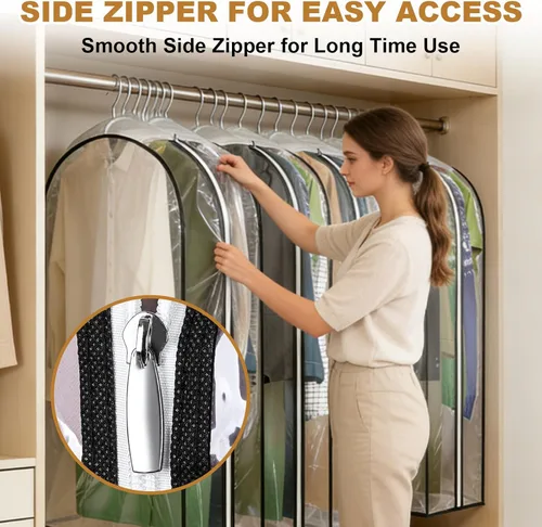 Miniatura 7 de Perchas transparentes de 40 pulgadas con cremallera lateral lisa, bolsas impermeables con refuerzo de 10 pulgadas para camisas, abrigos, vestidos
