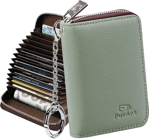 FurArt Cartera con Cremallera para Mujeres, Cartera con Bloqueo RFID para Tarjetas de Crédito, Portador de Tarjetas de Presentación, Cartera Llavero