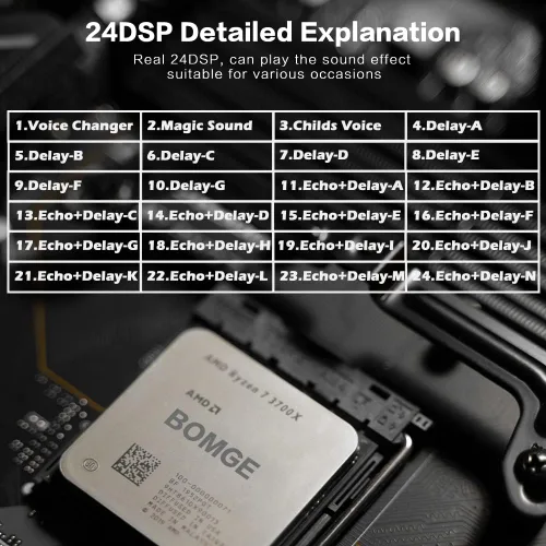 Miniatura 9 de BOMGE Mezclador de audio 04M, consola de mezcla de tablero de sonido con 4 canales USB digital Bluetooth 24 efectos de sonido, entrada 48V Phantom