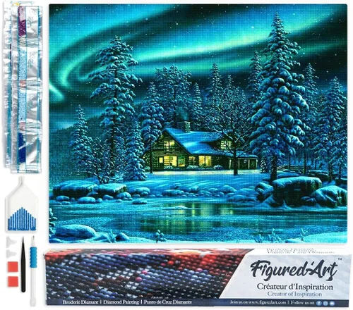Miniatura 12 de Figured'Art Kit de arte de pintura de diamantes para adultos de 16 x 20 pulgadas, taladro cuadrado completo 5D en el lago, lienzo enrollado