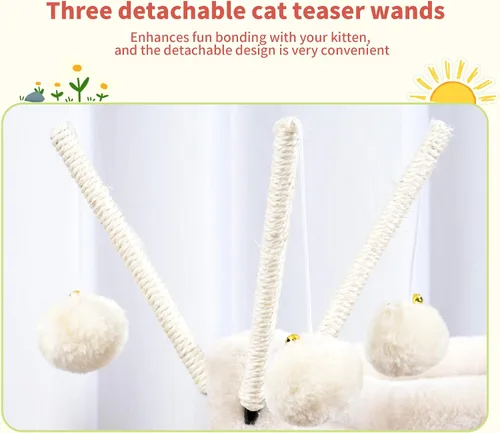 Miniatura 2 de Hey-brother Torre de árbol para gatos, postes rascadores con juguetes extraíbles, acogedor condominio, plataforma, hamaca, tabla de rascar de sisal