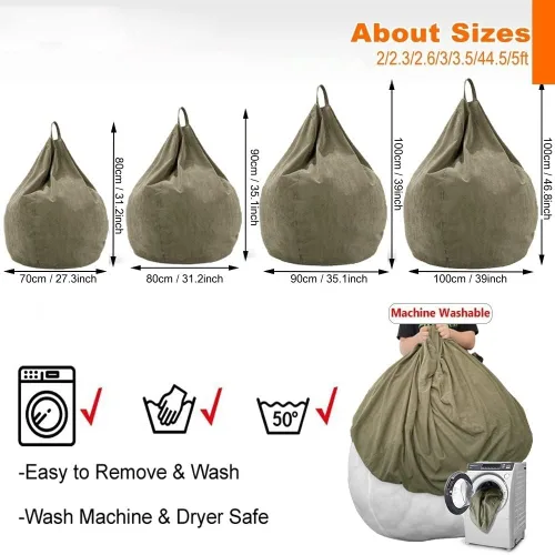 Funda de sofá de pana para puf, puf otomano, puf grande, puff sac reclinable, asiento de esquina para el suelo, futón (color café, tamaño: 27.6 in)