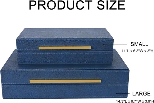 Miniatura 3 de Juego de 2 cajas decorativas de cuero sintético azul marino, grandes cajas de almacenamiento anidadas decorativas con tapas para organizador
