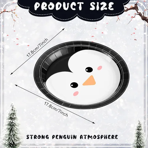 Miniatura 2 de Yungyan 48 piezas de decoraciones de fiesta de invierno de 7 pulgadas, platos de papel de pingüino, suministros de fiesta de pingüinos, platos