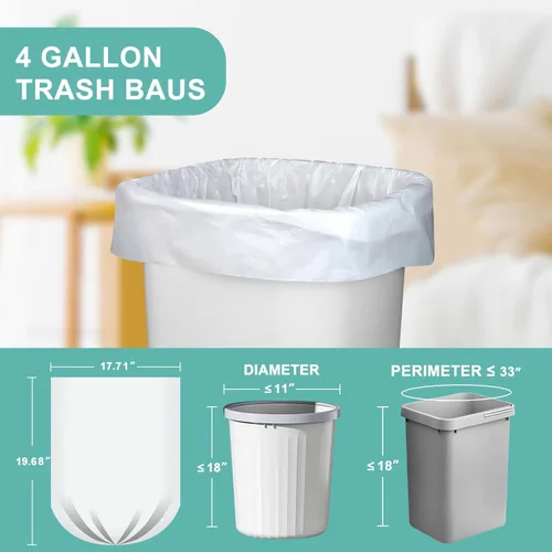 Miniatura 2 de 112 bolsas de basura de 4 galones, bolsas de basura blancas, bolsas de basura pequeñas para baño, bolsas de basura pequeñas para latas de baño