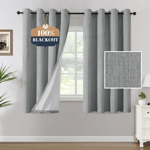 Miniatura 38 de H.VERSAILTEX Cortinas opacas de lino chenilla para dormitorio, térmicamente aisladas, cortinas texturizadas con aspecto de lino con revestimiento