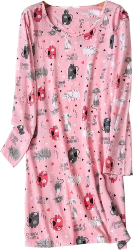 CHUNG Camisones de algodón para mujer, manga larga, por encima de la rodilla, estampado vívido, camisones para dormir, otoño, invierno