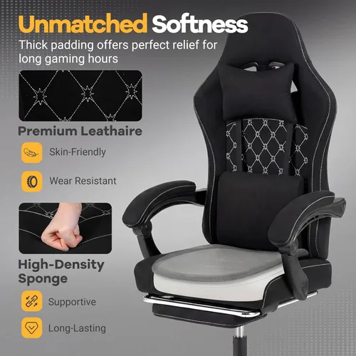 Miniatura 7 de Giantex Silla de juegos, silla ergonómica para computadora con reposacabezas, soporte lumbar, reposabrazos de conexión, respaldo reclinable