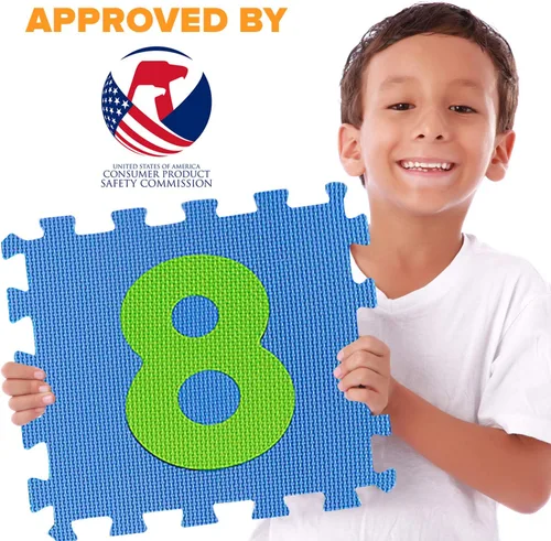 Miniatura 7 de Tapete seguro de números no tóxico, grueso y suave, de 0 a 9, 10 azulejos, aprendizaje temprano de matemáticas, los niños aprenden y juegan