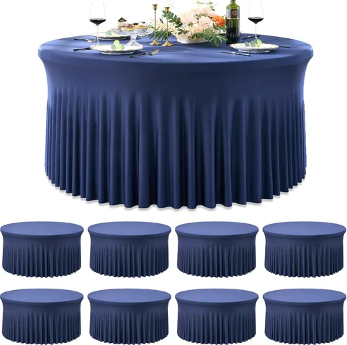 Miniatura 29 de Paquete de 6 manteles redondos de elastano azul bebé para mesa de 60 pulgadas, manteles elásticos de 120 pulgadas ajustables de 5 pies, manteles